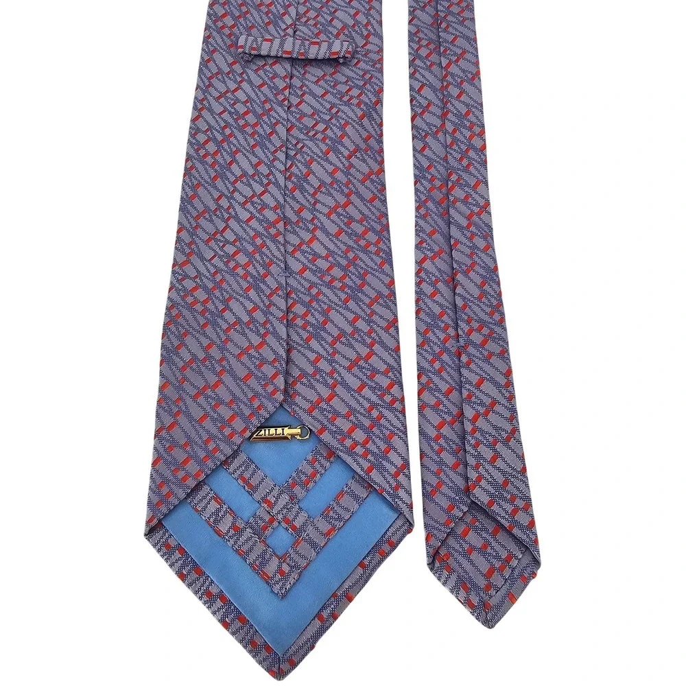 Zilli Textured Silk Tie Lavender Blue Orange Geometric‎ Handmade France Luxury